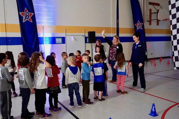 <p>Kindergarteners lining up to run.</p>
