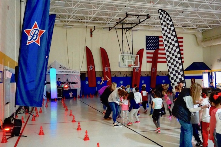 <p>The Glow Run “track” was set up in the HCS gymnasium. </p>
